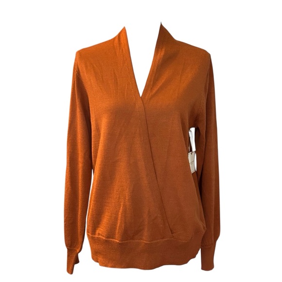 Christian Siriano Sweaters - NEW Christian Siriano Merino Wool Blend Wrap Sweater Women’s SZ Large in Pumpkin